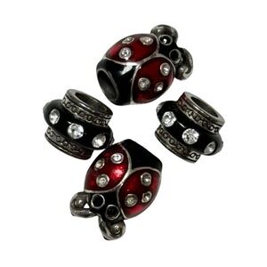 2 Brighton LADYBUG Charm Spacer Beads + 2 Black Crystal dazzle-Retired